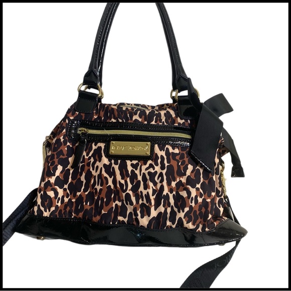 BETSEY JOHNSON LEOPARD PRINT BLACK PATENT LEATHER BAG - Picture 7 of 15